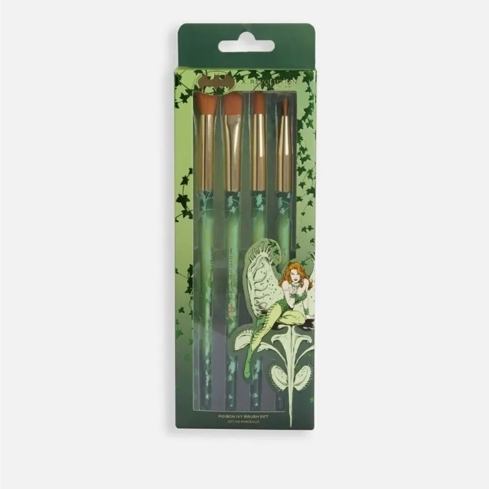 DC X Revolution Poison Ivy Make Up Brush Set 4 Piece NWT Ipsy drawstring bag
